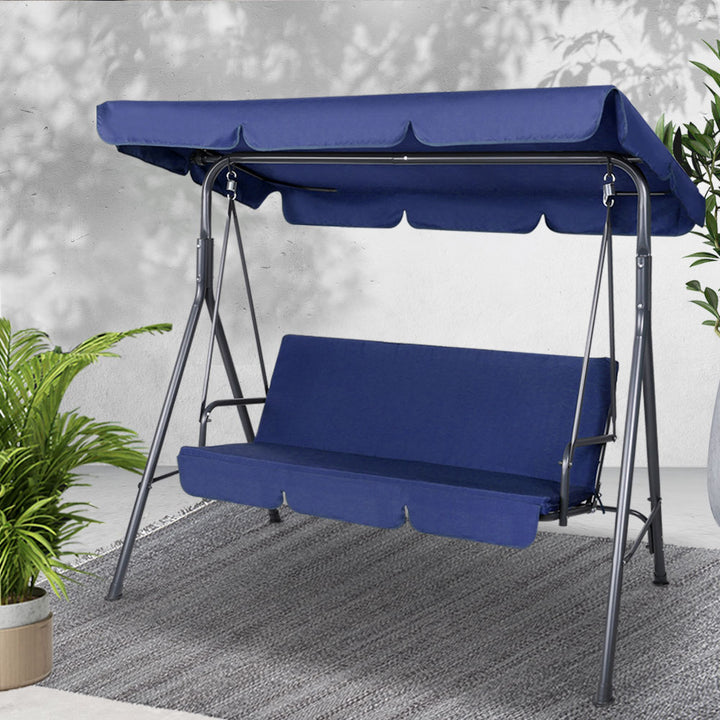 3-Seater Outdoor Swing Chair with Adjustable UV Canopy – Navy Blue - Greenora Living