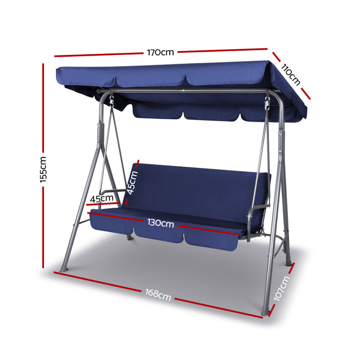 3-Seater Outdoor Swing Chair with Adjustable UV Canopy – Navy Blue - Greenora Living