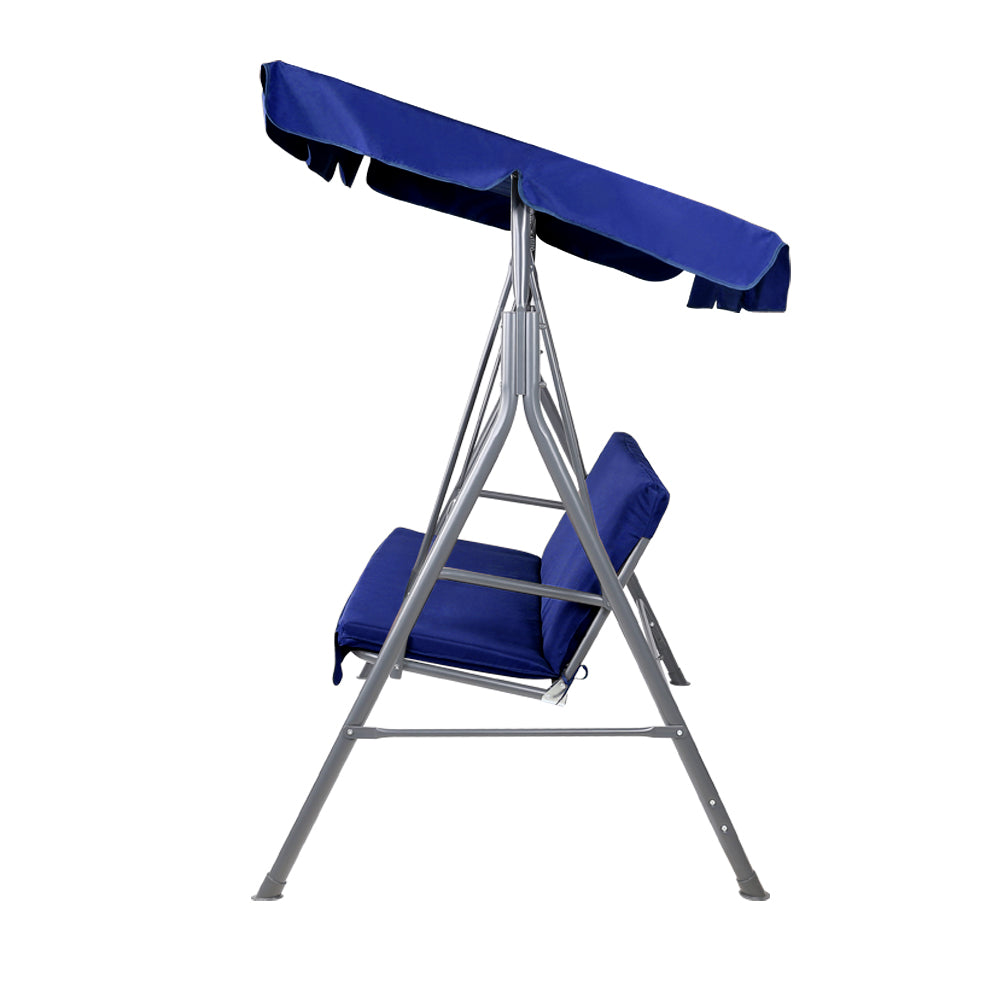 3-Seater Outdoor Swing Chair with Adjustable UV Canopy – Navy Blue - Greenora Living