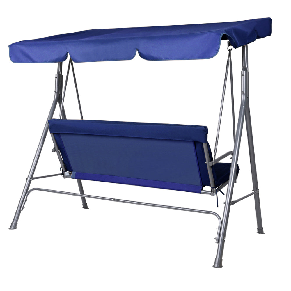 3-Seater Outdoor Swing Chair with Adjustable UV Canopy – Navy Blue - Greenora Living