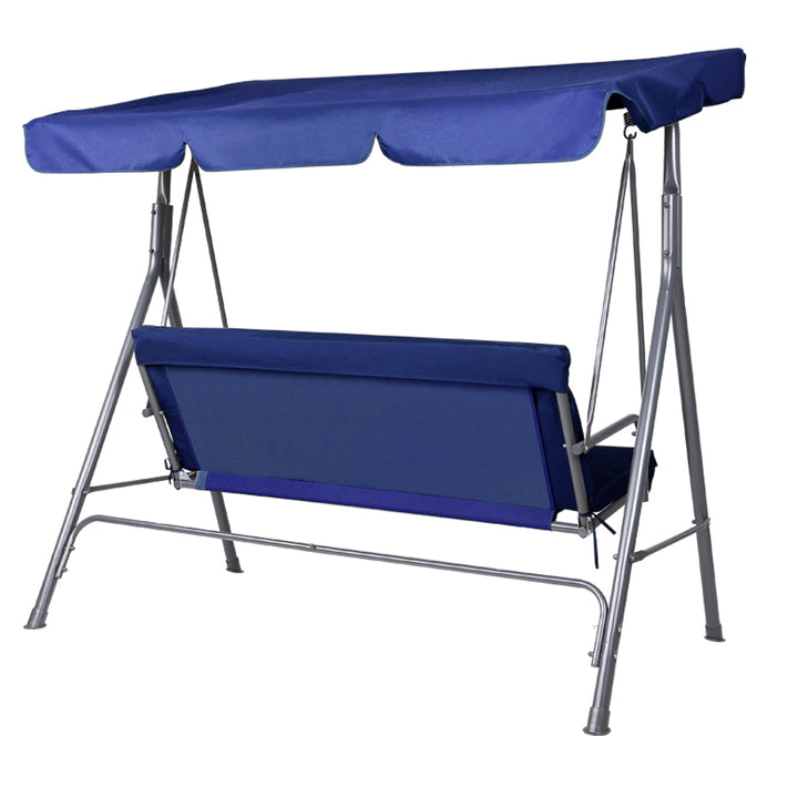 3-Seater Outdoor Swing Chair with Adjustable UV Canopy – Navy Blue - Greenora Living