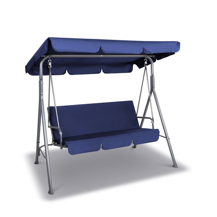 3-Seater Outdoor Swing Chair with Adjustable UV Canopy – Navy Blue - Greenora Living