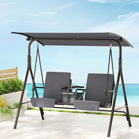 2-Seater Outdoor Swing Chair | UV Canopy, Cup Holders & 200kg Rated | Grey | Greenora Living Australia