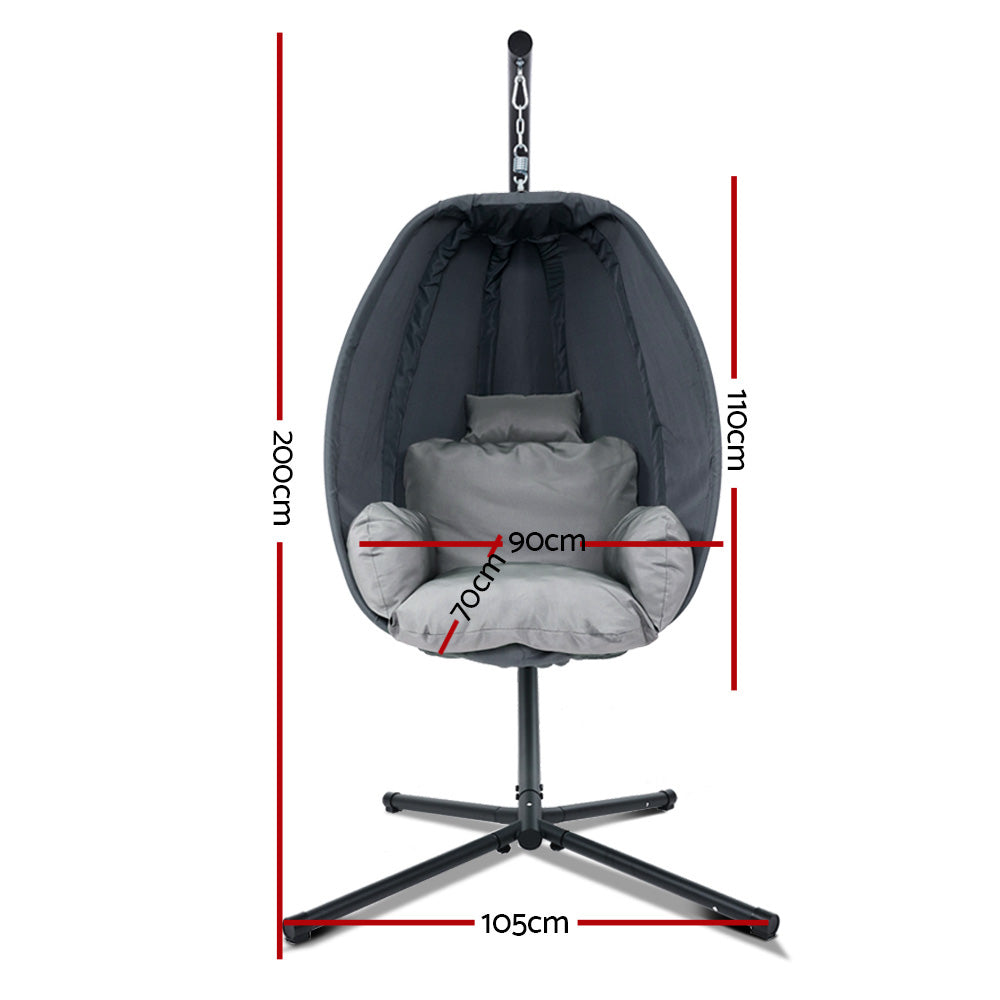 Hanging Egg Pod Swing Chair with 360° Rotation &amp; UV Canopy – Grey - Greenora Living