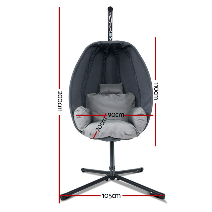 Hanging Egg Pod Swing Chair with 360° Rotation &amp; UV Canopy – Grey - Greenora Living