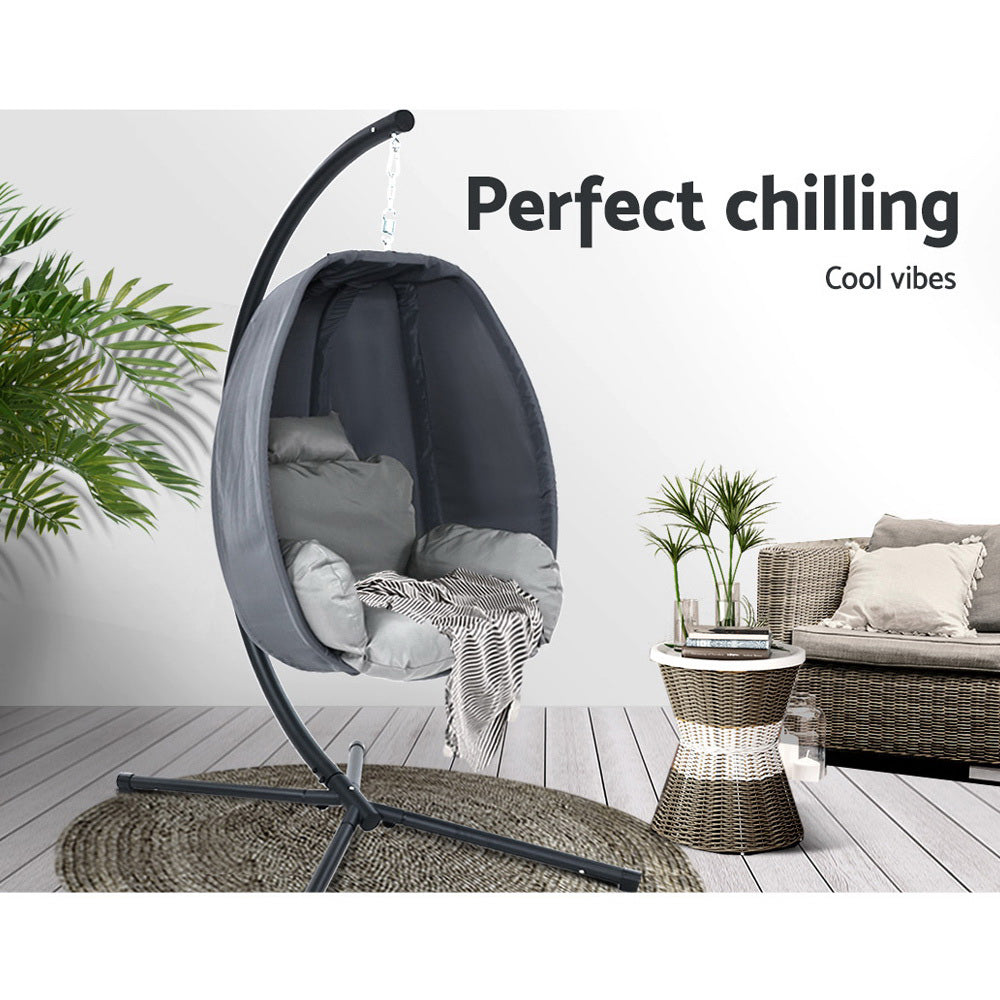 Hanging Egg Pod Swing Chair with 360° Rotation &amp; UV Canopy – Grey - Greenora Living