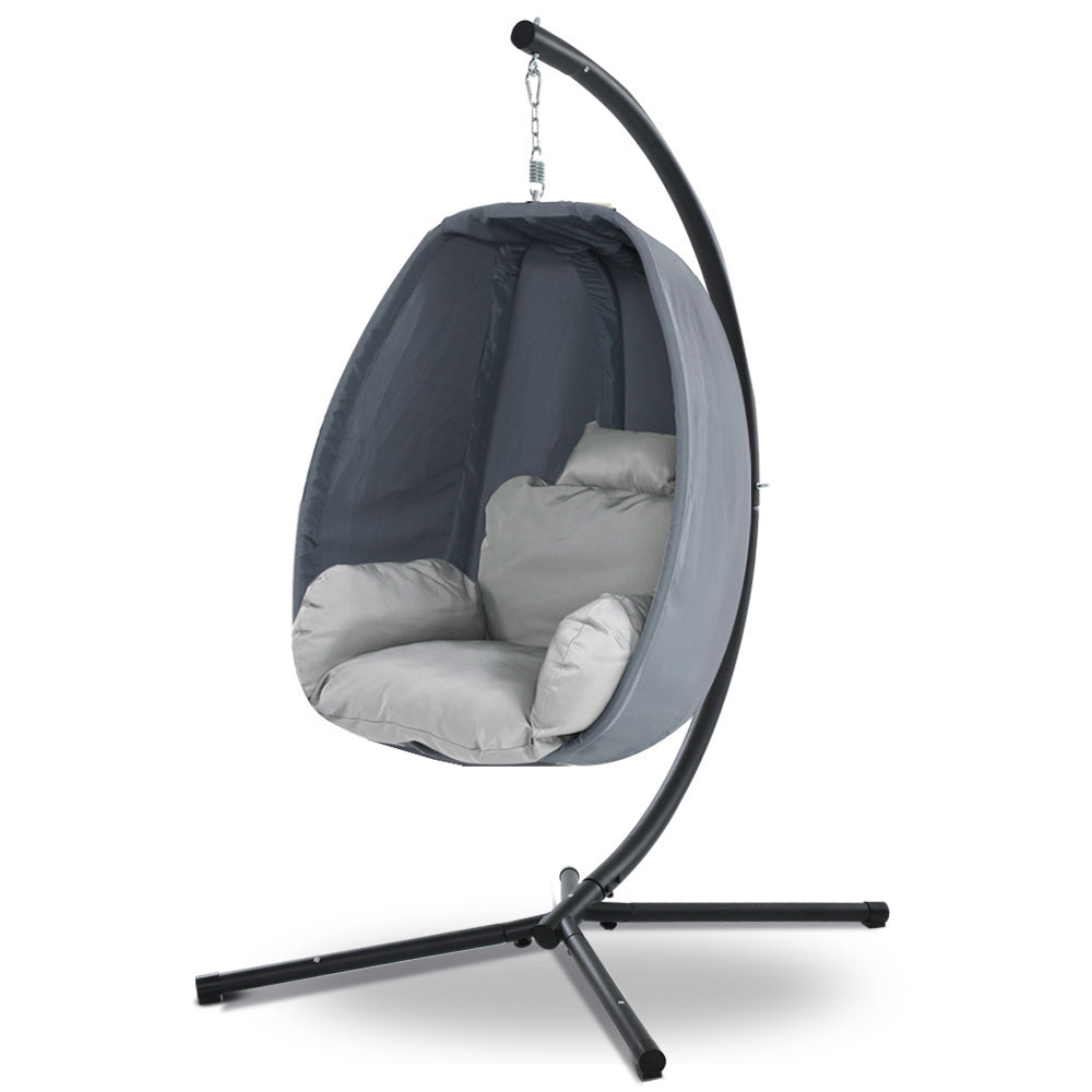 Hanging Egg Pod Swing Chair with 360° Rotation &amp; UV Canopy – Grey - Greenora Living