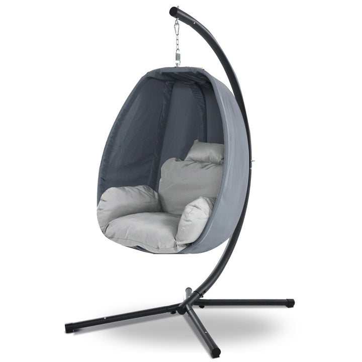 Hanging Egg Pod Swing Chair with 360° Rotation &amp; UV Canopy – Grey - Greenora Living