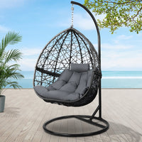 Slate Rattan Hanging Egg Pod Chair | Greenora Living Australia