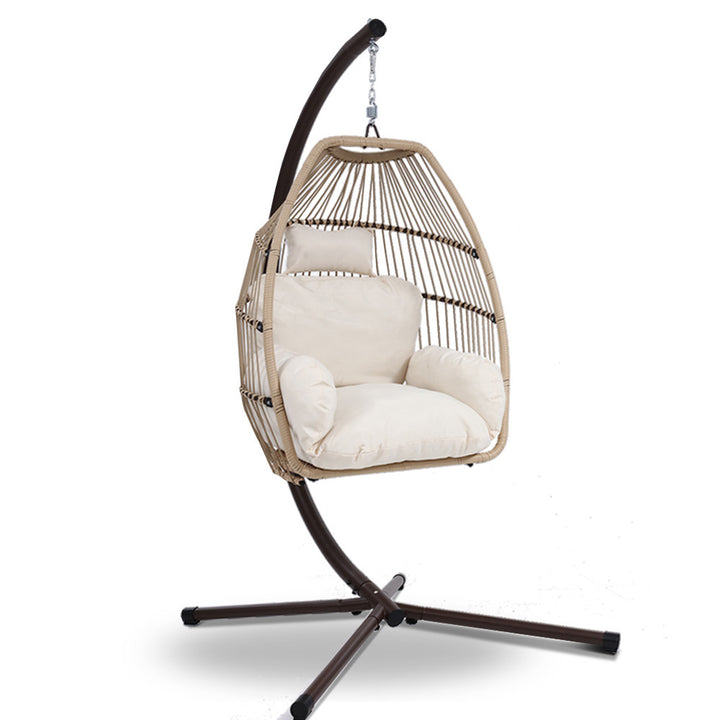 Latte Cocoon Hanging Egg Pod Chair with Stand – 100% Hand-Woven Wicker | 360° Swivel | 150kg - Greenora Living