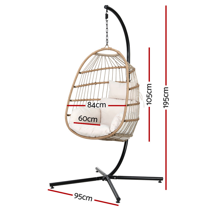 Sunshine Yellow Foldable Hanging Egg Pod Chair with Stand – Hand-Woven Resin Wicker | Fixed Rope | 150kg - Greenora Living