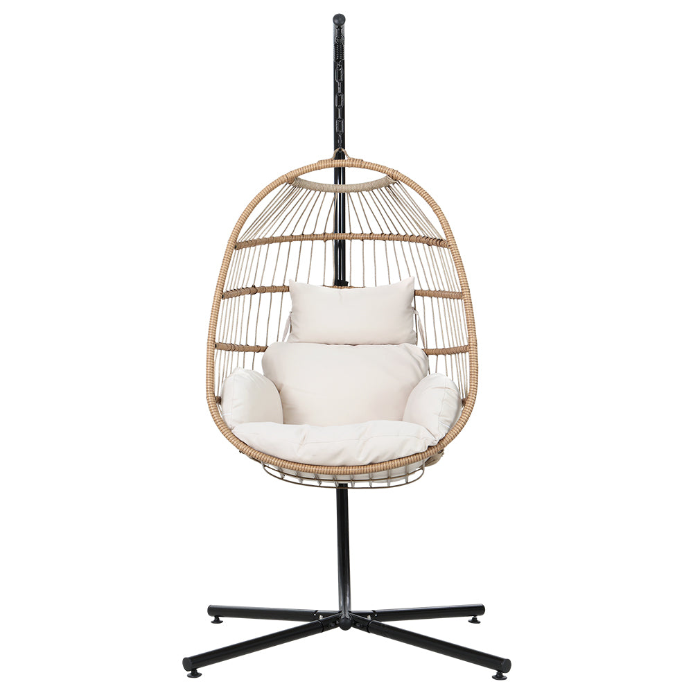 Sunshine Yellow Foldable Hanging Egg Pod Chair with Stand – Hand-Woven Resin Wicker | Fixed Rope | 150kg - Greenora Living