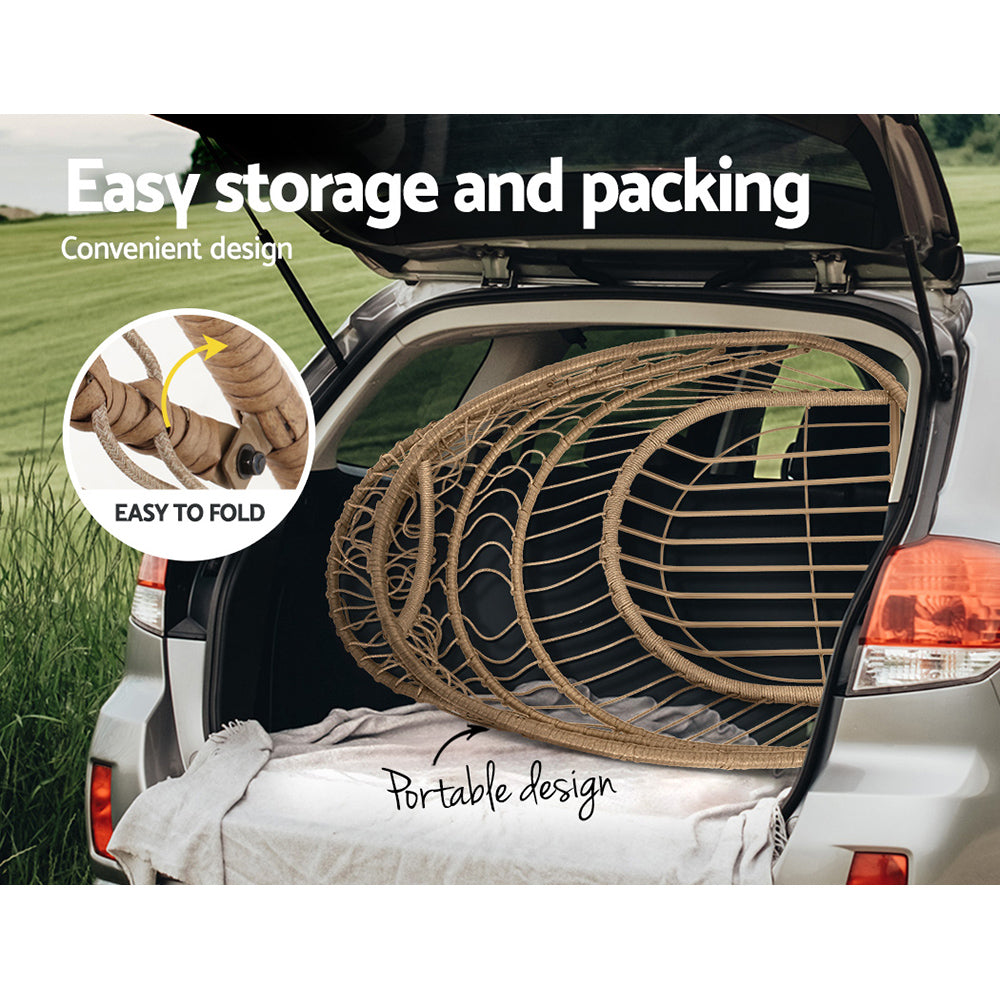 Sunshine Yellow Foldable Hanging Egg Pod Chair with Stand – Hand-Woven Resin Wicker | Fixed Rope | 150kg - Greenora Living