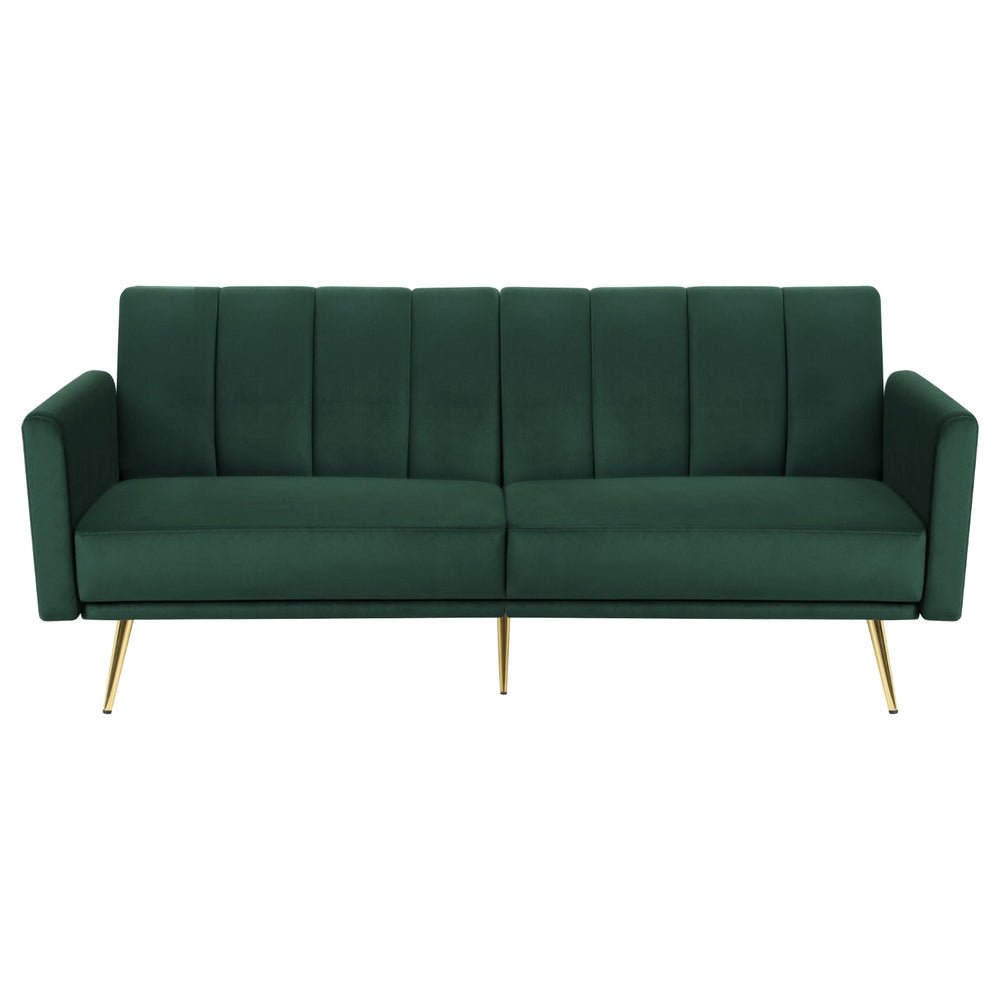 Emerald Stripe Velvet Sofa Bed | 3-Seater, Adjustable Armrests &amp; 300kg Rated | Greenora Living Australia