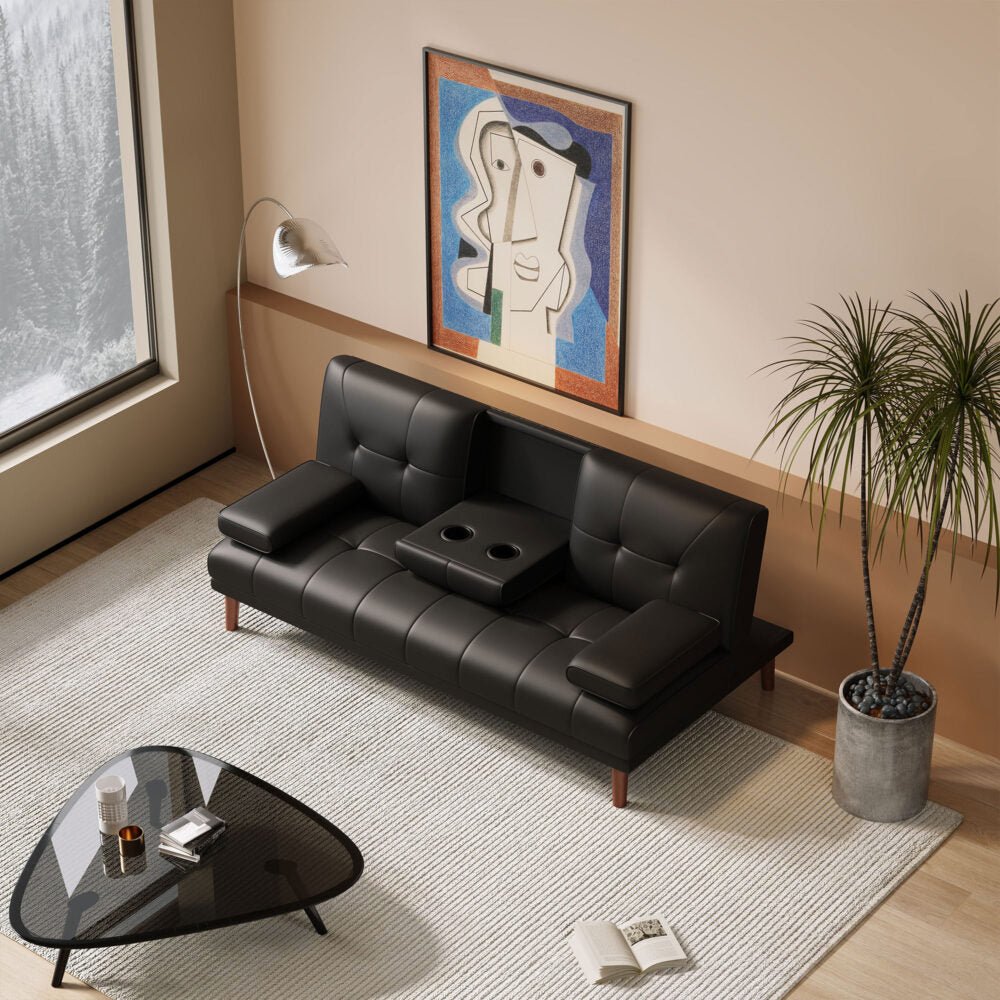 Urban Comfort 3-Seater Sofa Bed | Click-Clack, Built-In Table &amp; Cup Holders | Black | Greenora Living Australia