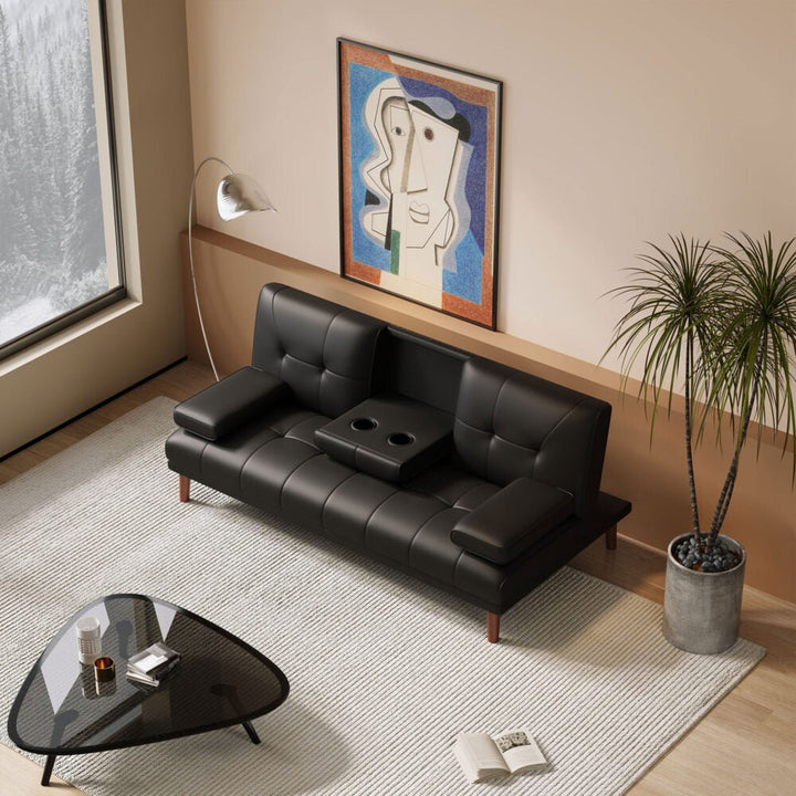 Urban Comfort 3-Seater Sofa Bed | Click-Clack, Built-In Table &amp; Cup Holders | Black | Greenora Living Australia