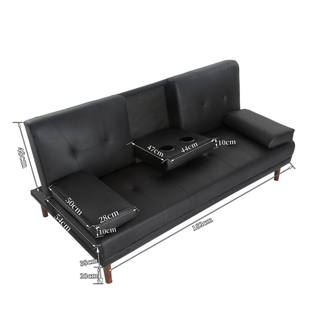 Urban Comfort 3-Seater Sofa Bed | Click-Clack, Built-In Table &amp; Cup Holders | Black | Greenora Living Australia