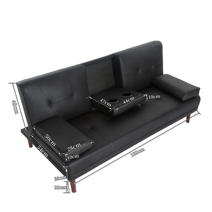 Urban Comfort 3-Seater Sofa Bed | Click-Clack, Built-In Table &amp; Cup Holders | Black | Greenora Living Australia
