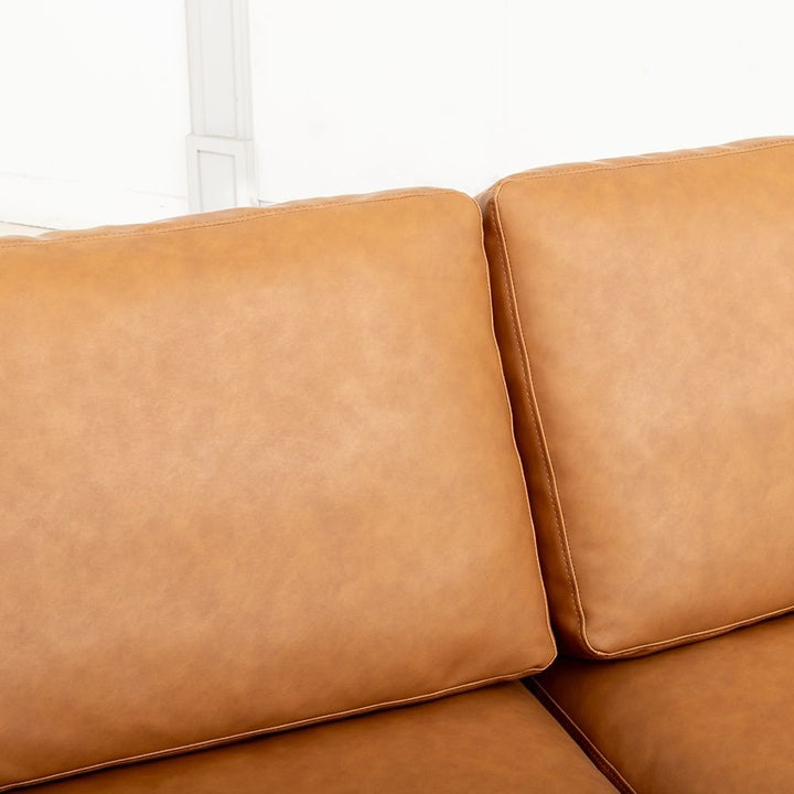 Arlo Modern Cognac 3-Seater Sofa | PU Leather, Solid Wood Frame &amp; Spring Suspension | Greenora Living Australia