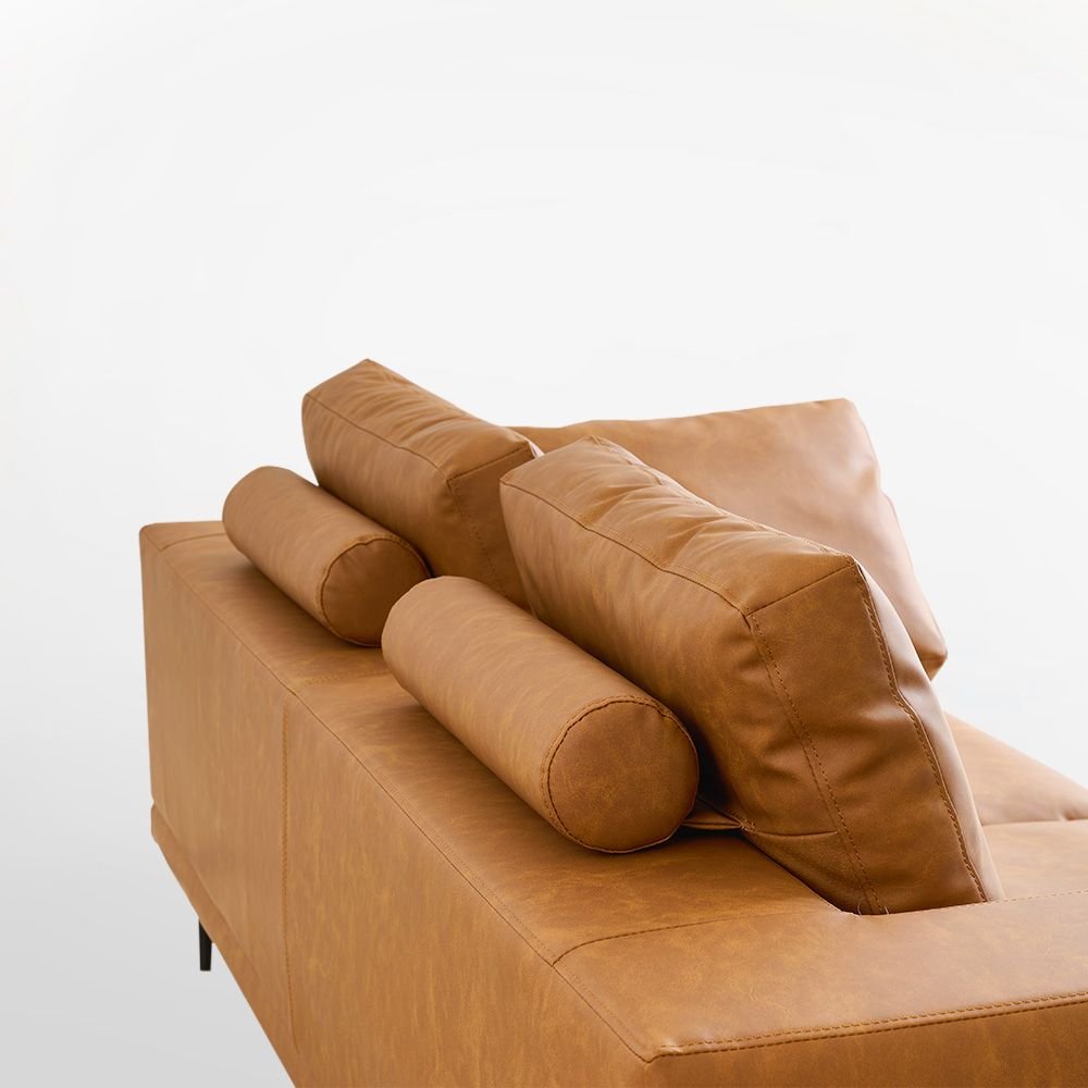 Arlo Modern Cognac 3-Seater Sofa | PU Leather, Solid Wood Frame &amp; Spring Suspension | Greenora Living Australia