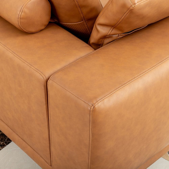 Arlo Modern Cognac 3-Seater Sofa | PU Leather, Solid Wood Frame &amp; Spring Suspension | Greenora Living Australia