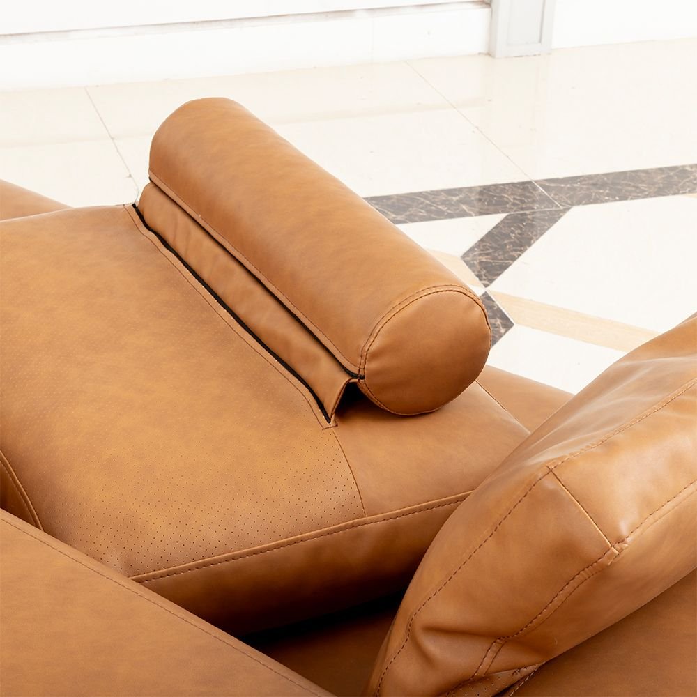 Arlo Modern Cognac 3-Seater Sofa | PU Leather, Solid Wood Frame &amp; Spring Suspension | Greenora Living Australia