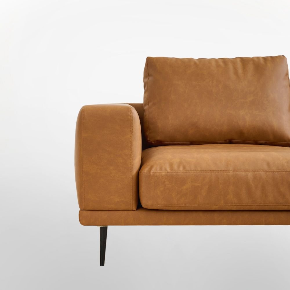 Arlo Modern Cognac 3-Seater Sofa | PU Leather, Solid Wood Frame &amp; Spring Suspension | Greenora Living Australia
