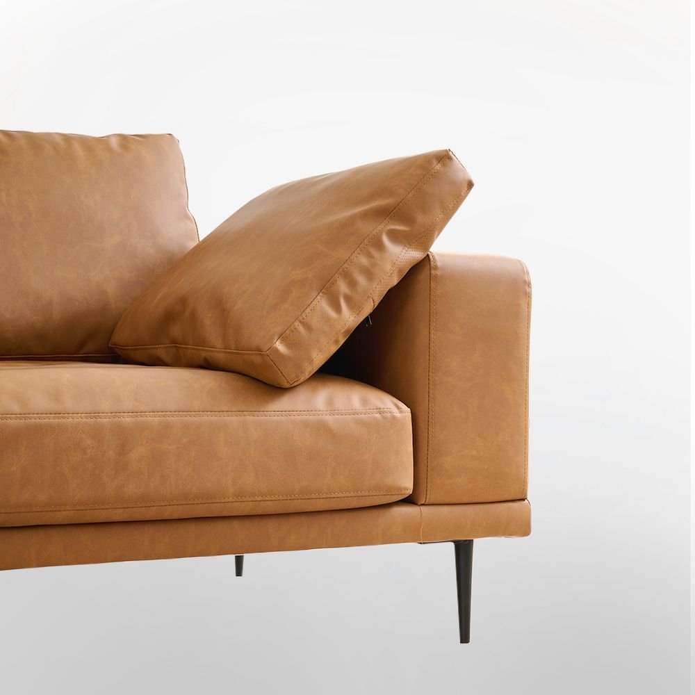 Arlo Modern Cognac 3-Seater Sofa | PU Leather, Solid Wood Frame &amp; Spring Suspension | Greenora Living Australia