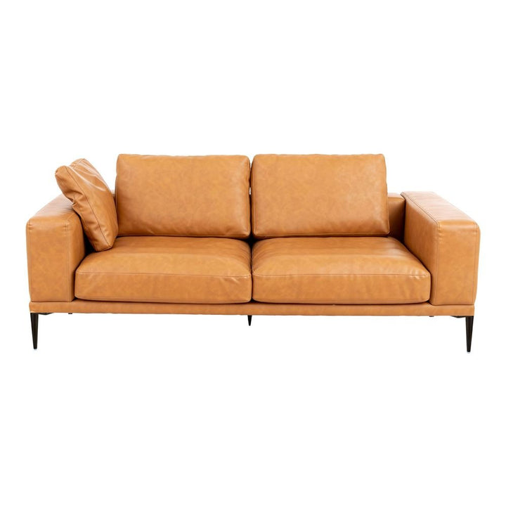 Arlo Modern Cognac 3-Seater Sofa | PU Leather, Solid Wood Frame &amp; Spring Suspension | Greenora Living Australia