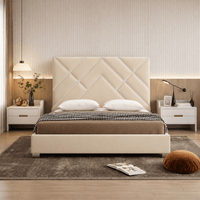 Matrix Beige King Bed Frame – Foam Quilted Headboard & Premium Fabric