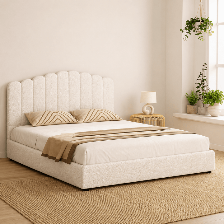 Fion Beige Boucle King Bed Frame – Gas Lift Storage – product view 8