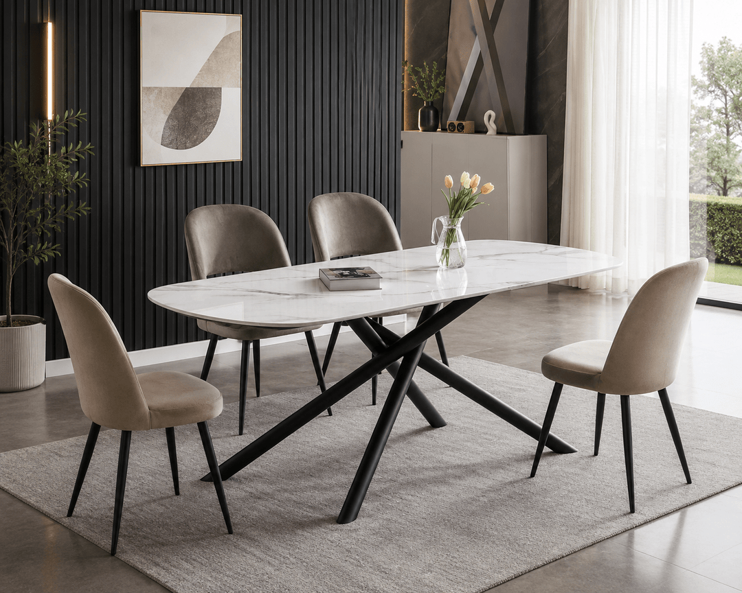 Stone Arc Sintered Stone Dining Table – 160cm Rounded Rectangular