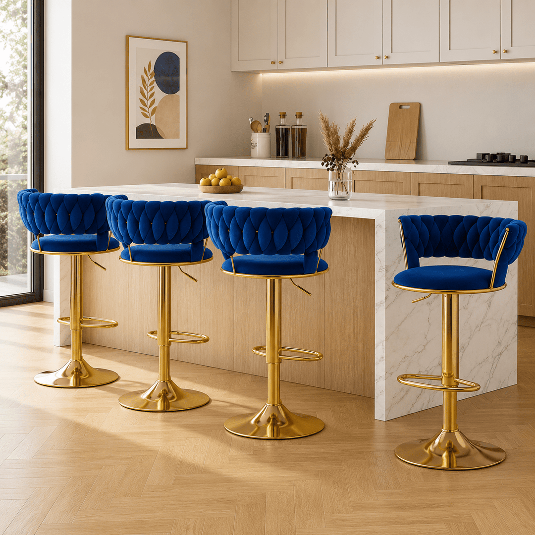 Navy Clamshell Velvet Gas Lift Bar Stools (Set of 4)