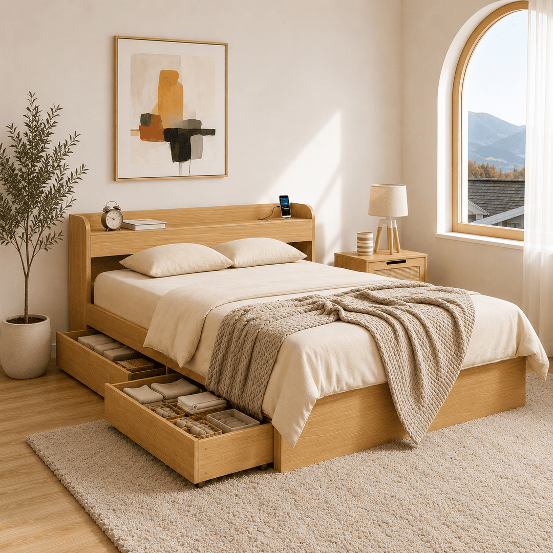 Aura Essential Queen Bedroom Package – Bed, Mattress &amp; FREE Bedside Table