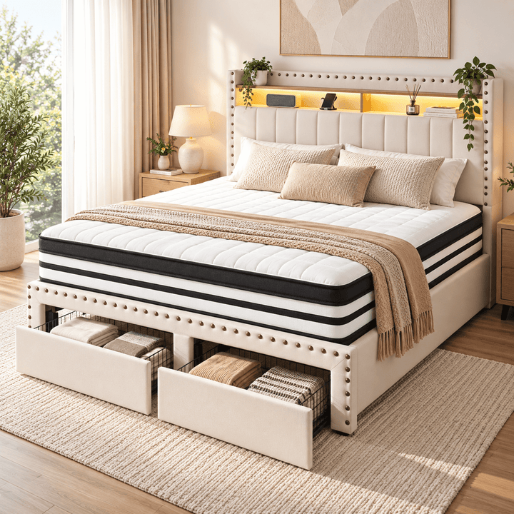 Wingback Queen Bed + Euro Top Mattress Package