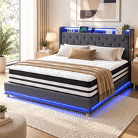 Nova Queen Bed + Euro Top Mattress Package – Gas Lift Storage, LED Headboard & USB Charging