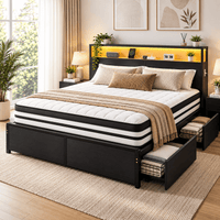Sky Black Queen Bed + Euro Top Mattress Package – RGB LED, 4 Storage Drawers & USB Charging