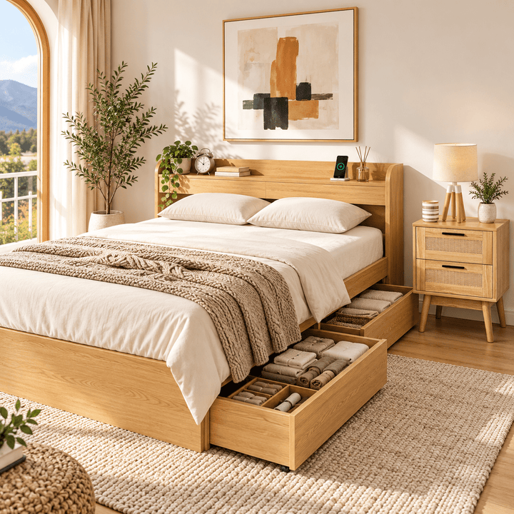 Aura Essential Queen Bedroom Package – Bed, Mattress &amp; FREE Bedside Table