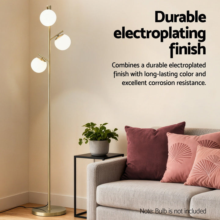 3-Light Tree Floor Lamp with Sphere Glass Shades – 165cm Gold - Greenora Living