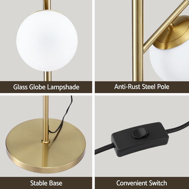 3-Light Tree Floor Lamp with Sphere Glass Shades – 165cm Gold - Greenora Living