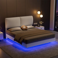 Luna Queen Floating Bed Frame | RGB LED, Tech Fabric, Adjustable Headboard & 300kg Capacity | Greenora Living Australia