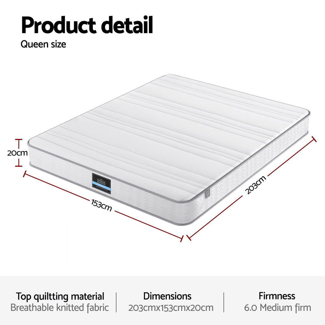 Queen Mattress 20cm Pocket Spring Egg-Crate Foam Medium Firm – product view 4