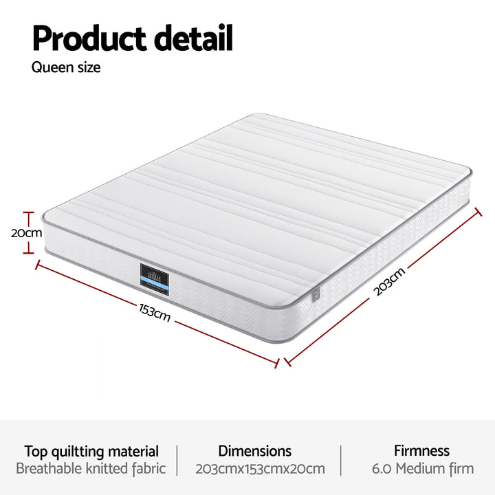 Queen Mattress 20cm Pocket Spring Egg-Crate Foam Medium Firm – product view 4