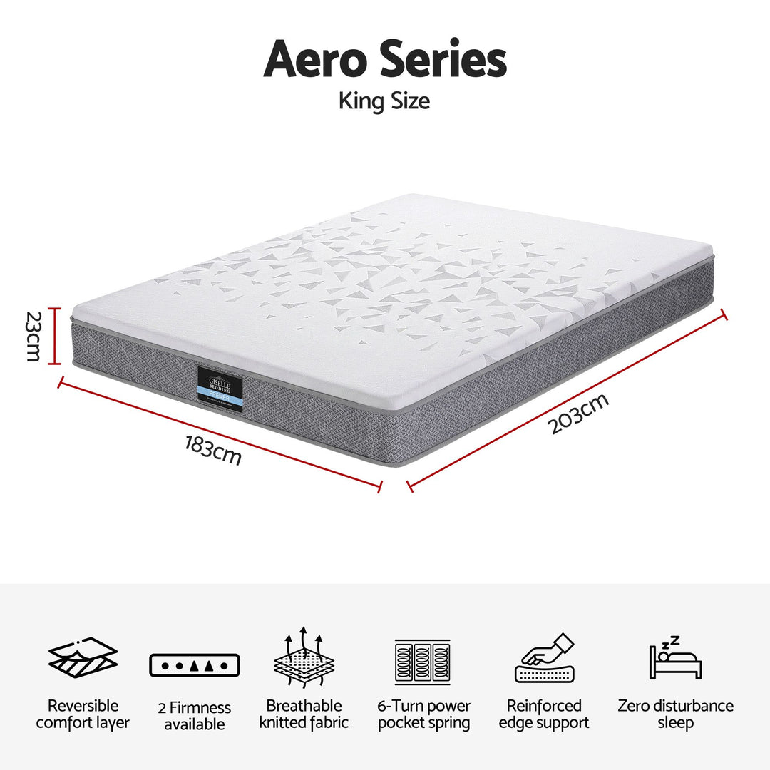 King Mattress 23cm Pocket Spring – Reversible Foam &amp; Firm Support, White Grey – product view 11