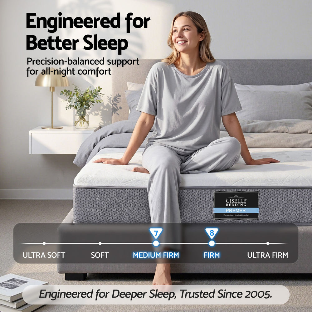 Queen Mattress 23cm Pocket Spring – Reversible Foam & Firm Support, White Grey – product view 2