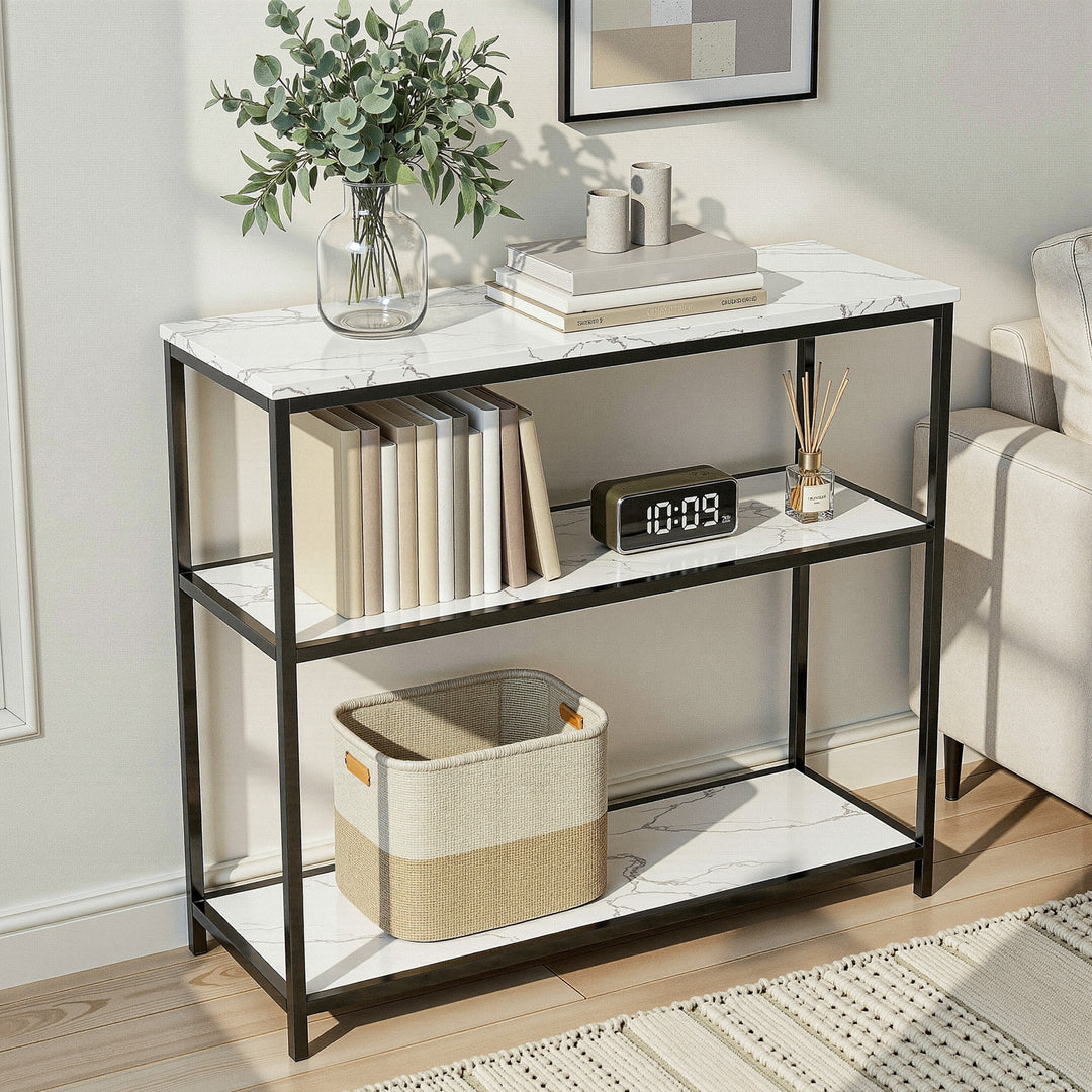 Opal White Marble-Effect 3-Tier Console Table 90cm