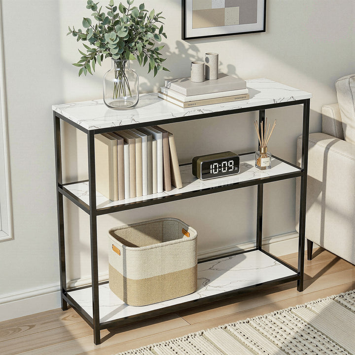 Opal White Marble-Effect 3-Tier Console Table 90cm