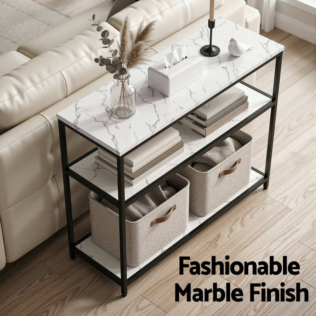 Opal White Marble-Effect 3-Tier Console Table 90cm – product view 6
