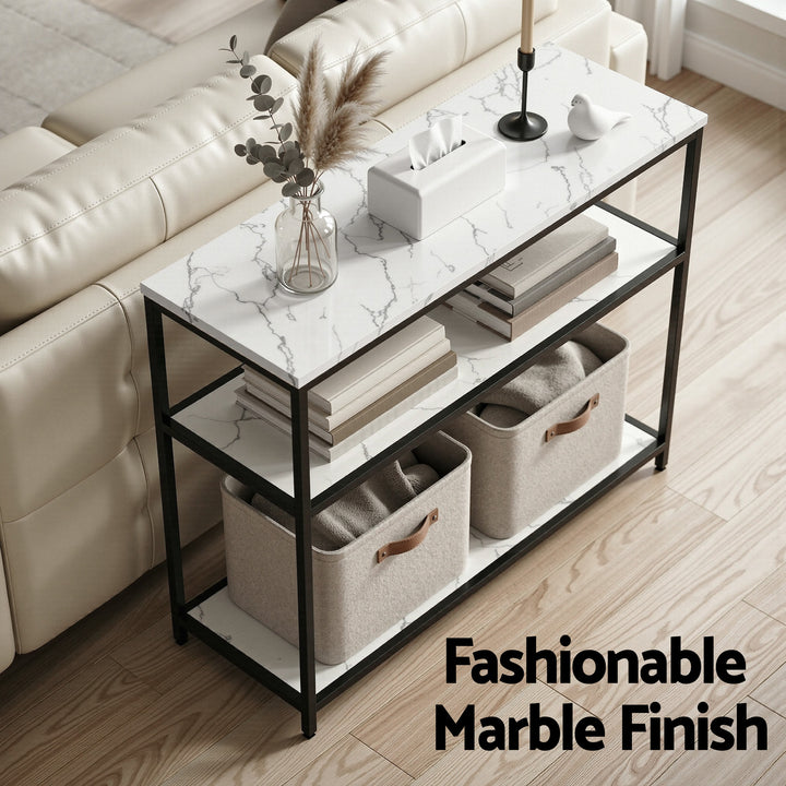 Opal White Marble-Effect 3-Tier Console Table 90cm – product view 6