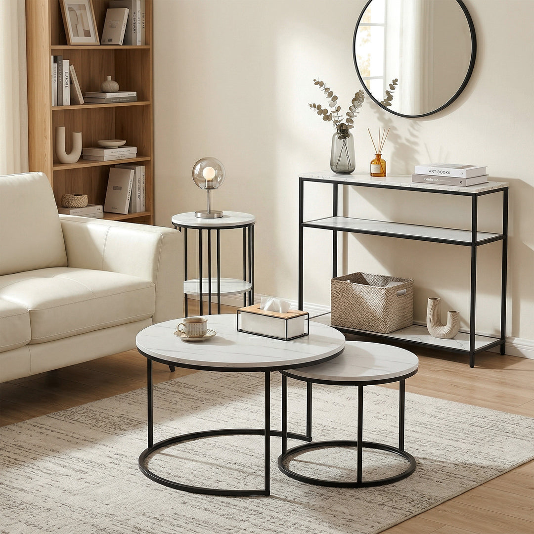 Opal White Marble-Effect 3-Tier Console Table 90cm – product view 9